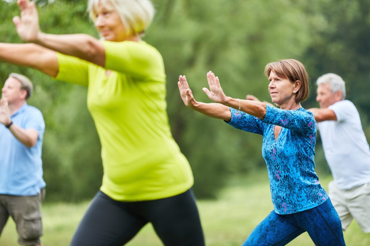 Seniors do Qi Gong or Tai Chi exercise for relaxation and health